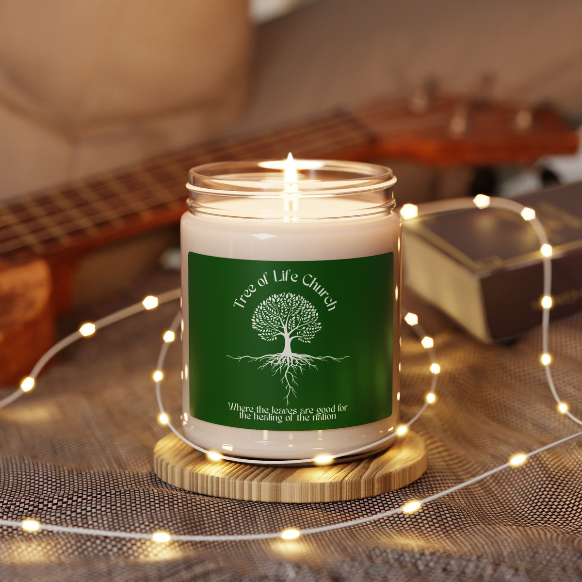 Tree of Life Church Scented Soy Candle — 9oz Green Jar, Spiritual Gift & Relaxation Candle