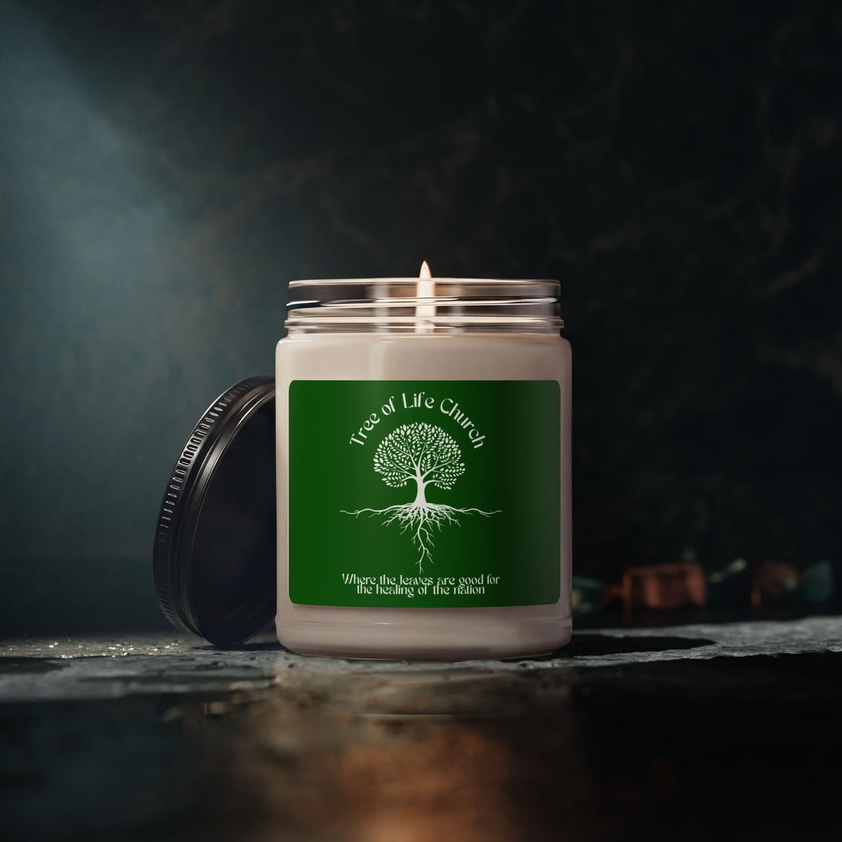 Tree of Life Church Scented Soy Candle — 9oz Green Jar, Spiritual Gift & Relaxation Candle
