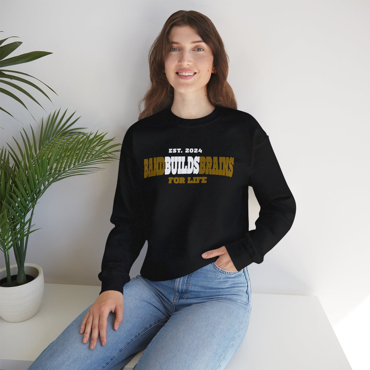 Crewneck Sweatshirt – "Band Builds Brains for Life" Established 2024, Marching Band Pride