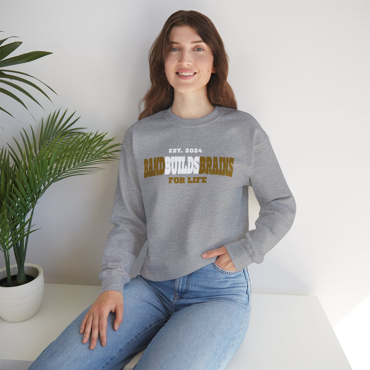 Crewneck Sweatshirt – "Band Builds Brains for Life" Established 2024, Marching Band Pride