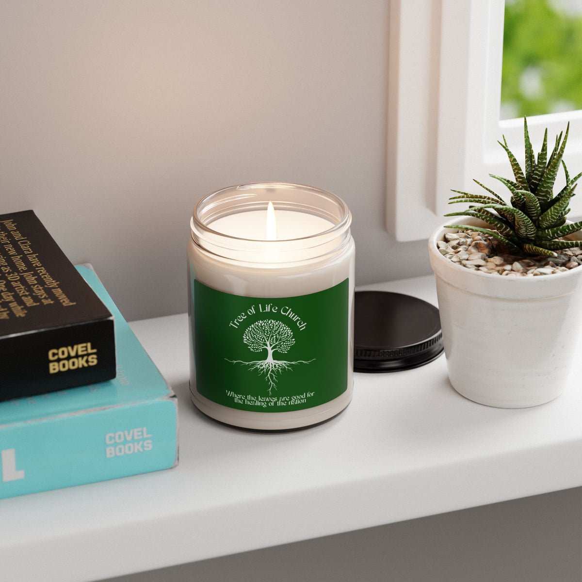 Tree of Life Church Scented Soy Candle — 9oz Green Jar, Spiritual Gift & Relaxation Candle