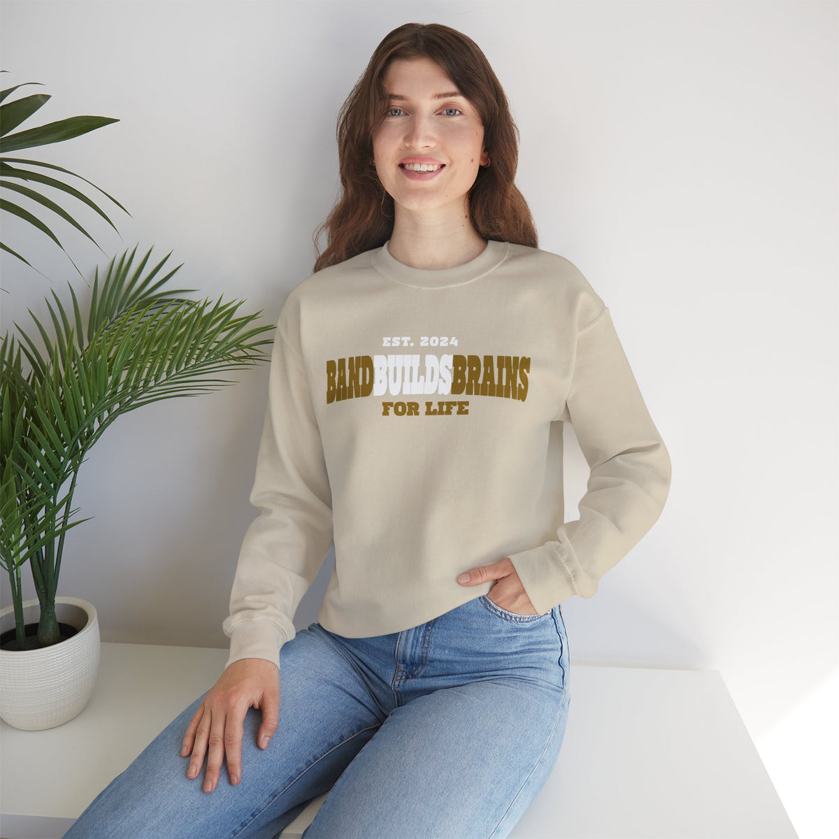 Crewneck Sweatshirt – "Band Builds Brains for Life" Established 2024, Marching Band Pride