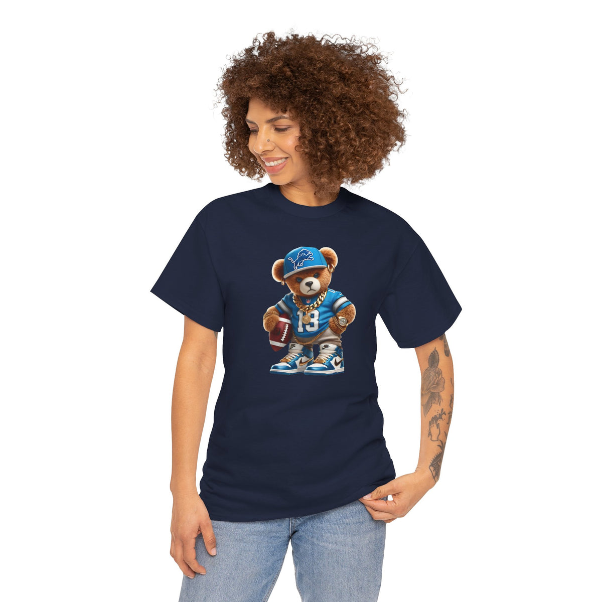 Football Teddy Bear T‑Shirt — Cute Vintage Sports Bear Tee