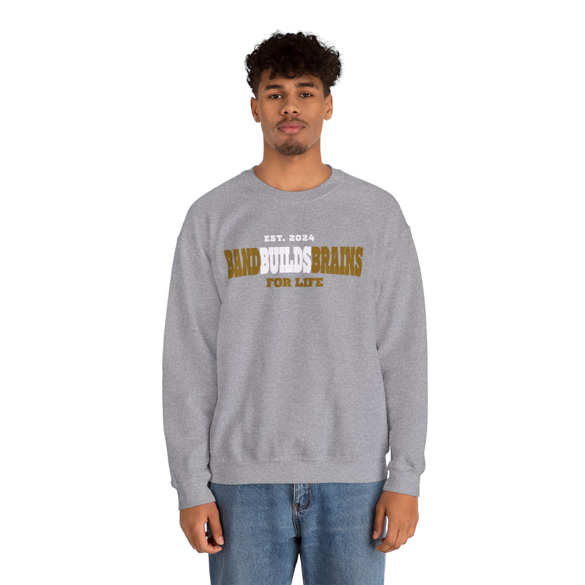 Crewneck Sweatshirt – "Band Builds Brains for Life" Established 2024, Marching Band Pride